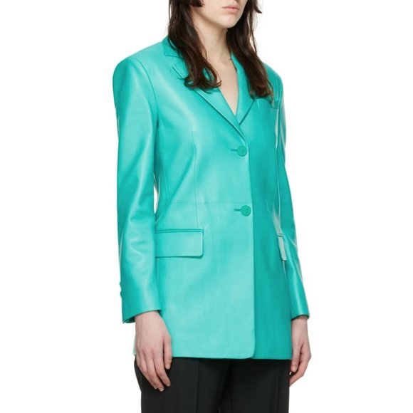 VERSACE Blue Leather Blazer Buffed lambskin blazer. - Picture 2 of 4